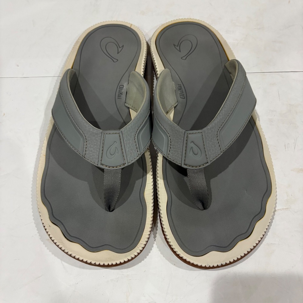 OluKai Kukulu-M Mens Grey White Flip Flop Sandals 10519-2525 Size 12
